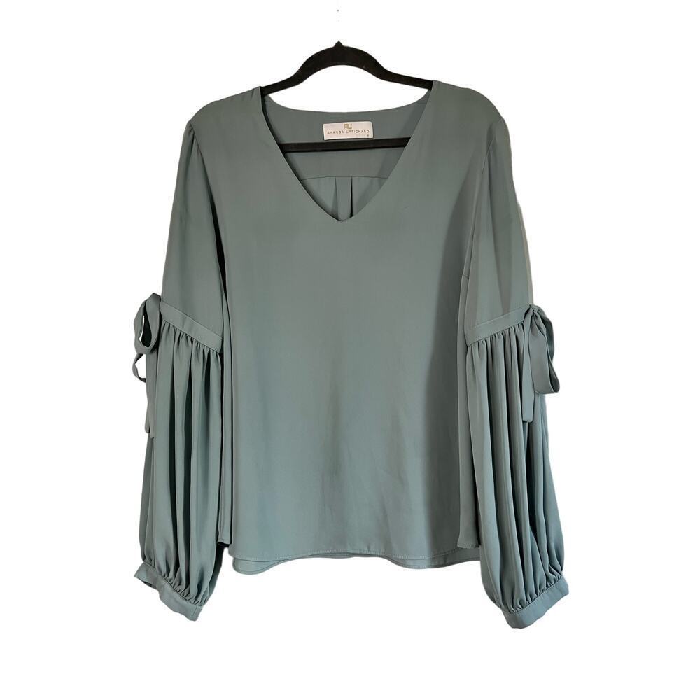 Amanda Uprichard Light Teal Long Sleeve Tie Puff Top Size M
